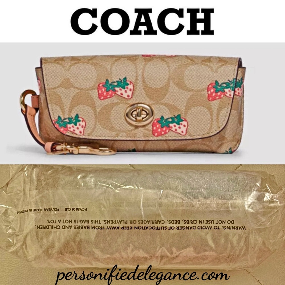 NEW Coach Strawberry Print Light Khaki Multi Coated Canvas Sunglass Case